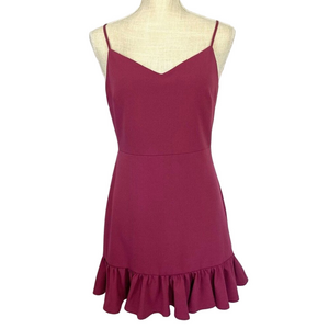 1. STATE Ruffle Hem Mini Short Dress in Berry Spaghetti Straps Women’s 6